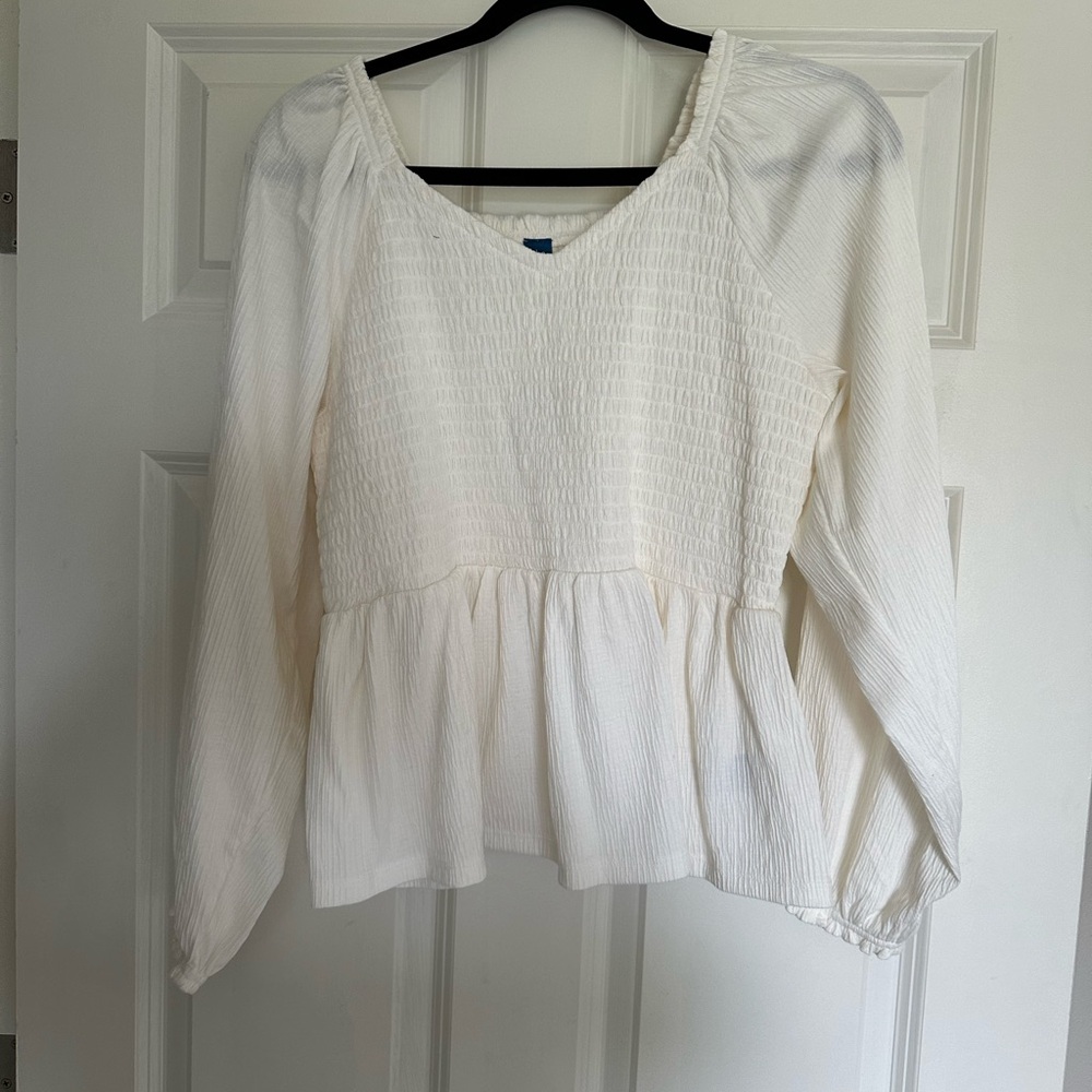 Old Navy Cream Smocked Blouse
